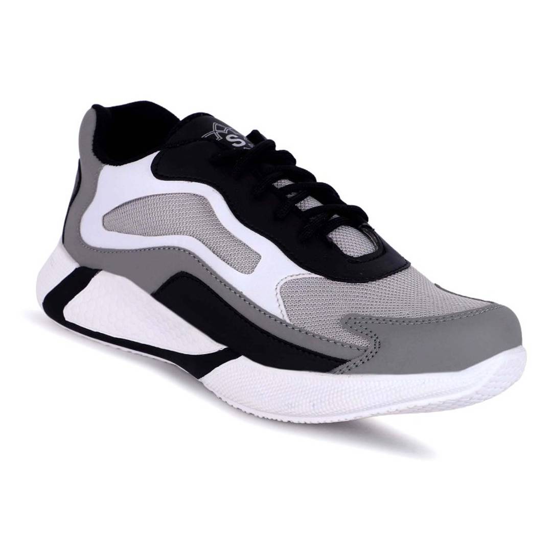 Trendy Grey Solid Mesh Sports Shoes For Men